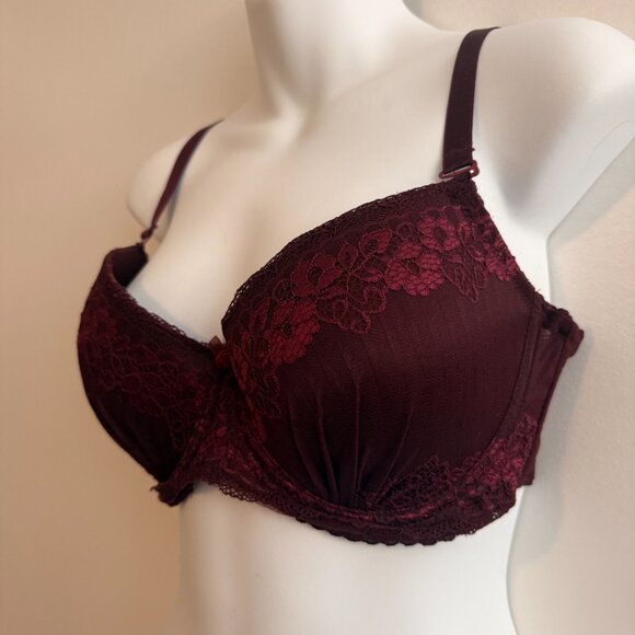 Lace Push-Up Bra | Burgundy Wine | Convertible Straps | Size 34DD - Picture 3 of 8